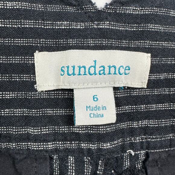 Sundance Pants Womens 6 Black Amelia Striped Linen Blend Pleated Button Casual - Picture 4 of 12